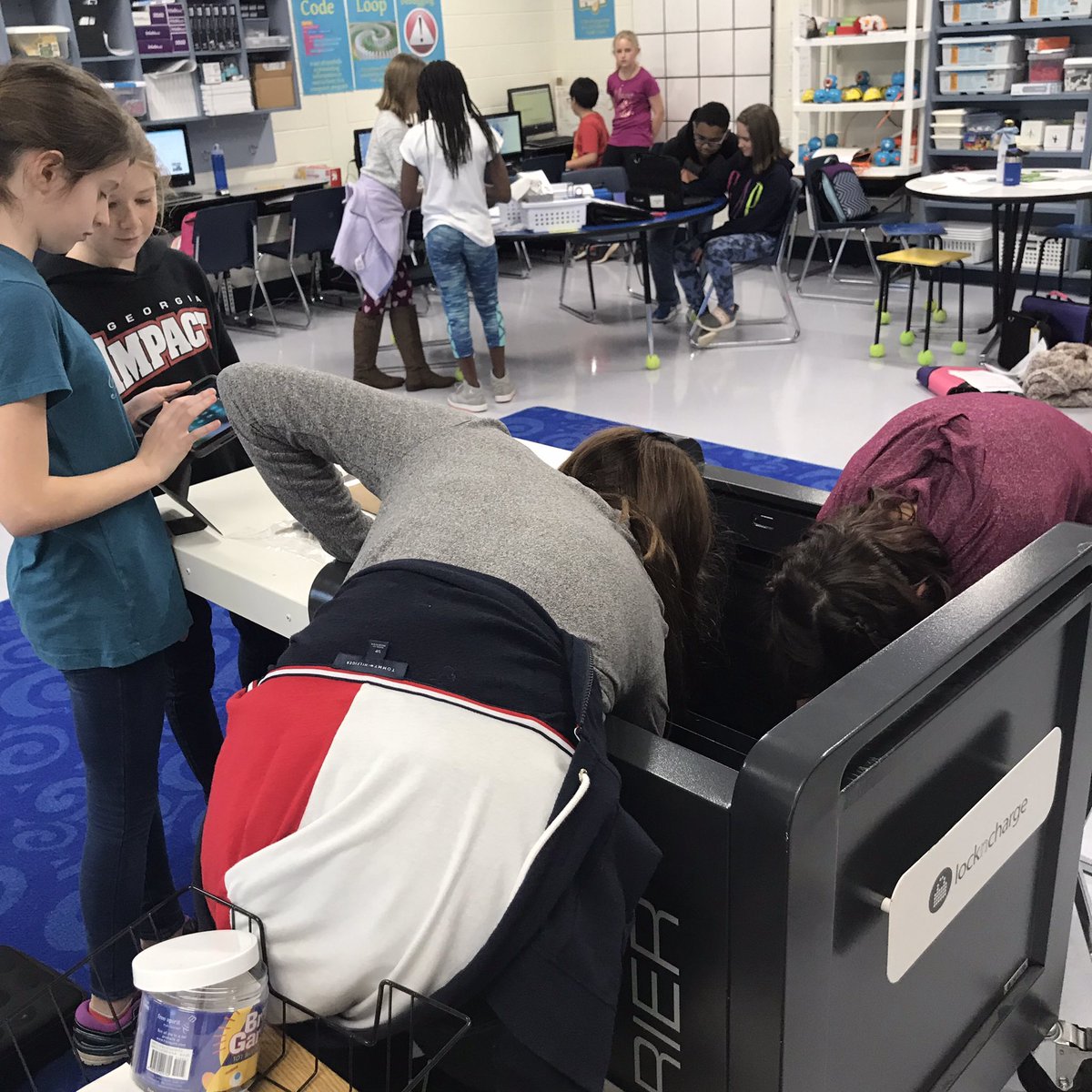 AprilDeGennaro's tweet photo. Minions find tasks adults despise so much fun! How to feed cords in tiny awkward spaces! @fayettecreates @PeeplesFCBOE #PESCfC @DrMikeFricke @JFarm @AngieFoerster https://t.co/n18xb3f7Qy