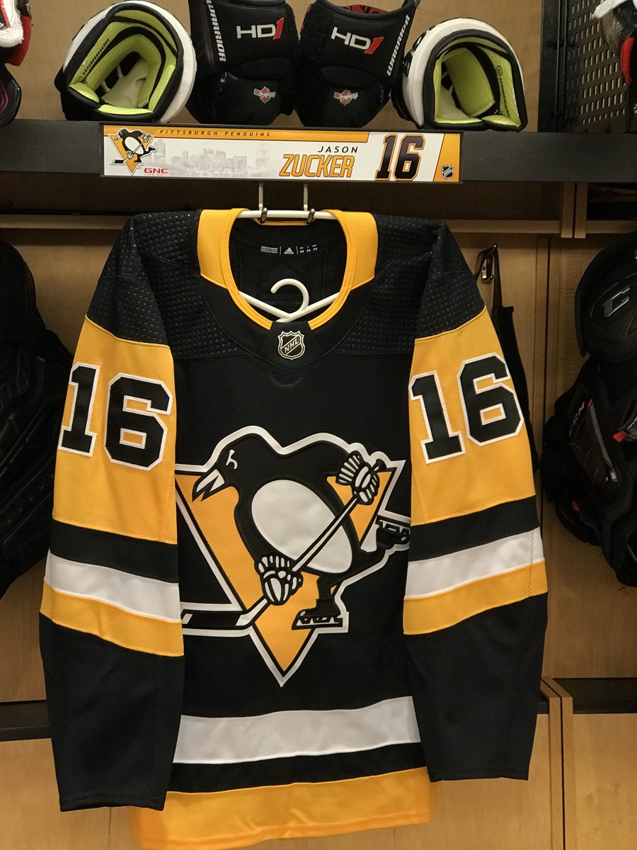 PenguinsEQ on Twitter: "Jason Zucker #16 Penguins home game jersey hanging  up in his locker stall.… "