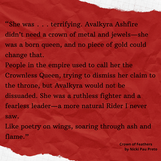 PalmKDBooks's tweet photo. @CallumJMCarr @nickipaupreto Here's one of my favorite quotes describing Avalkyra!
I especially love the line at the end, "Like poetry on wings, soaring through ash and flame.โ
Happy #QueenAvalkyraDay!
#HOFBookLaunch https://t.co/IqKLoIIlzo