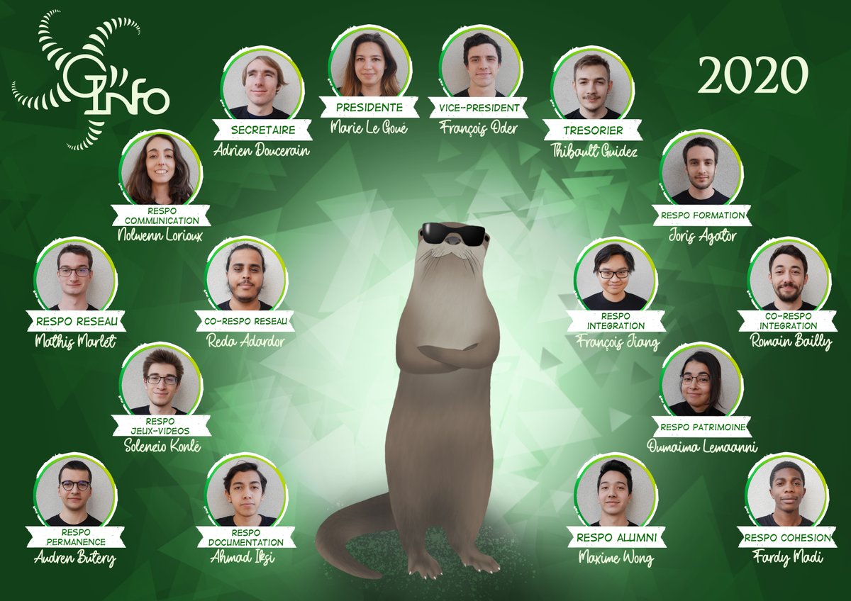C'est une team extrêmement motivée qui succède au GInfo 2019 pour cette année 2020 et se présente à vous aujourd'hui !💥 Au programme : de la joie, des rires, des surprises, de l'émerveillement et des loutres ! 😉😎🦦