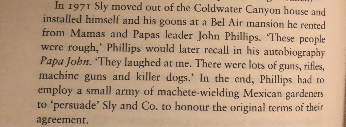 Sly Stone kicks Miles Davis off his keyboard, becomes a terrible tennant, doesn’t want to sack his bass player so tries to have him killed instead, meets Karen Carpenter and gets in a fight with Mohammed Ali. And his dog attacks his son.