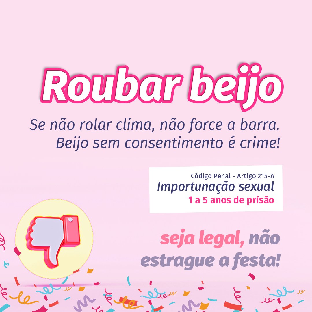 TJSPoficial's tweet image. TJSP lança campanha que aborda crimes sexuais e suas penalidades. Vídeos e postagens serão divulgados no período de Carnaval: bit.ly/2vnMO1h #Carnaval #PodeouNãoPode #CampanhaTJSP #BeijoRoubado #SomosTJSP #AJustiçaPróximadoCidadão