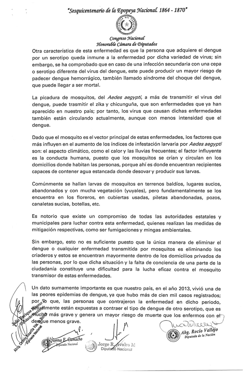 Radiocamarapy's tweet photo. Proyecto de Ley “Que penaliza la falta de eliminación de criaderos de mosquitos en periodos de emergencia”
Presentado por los diputados @RocioVallejoA @DipJorgeAvalosM @CelesteDiputada Norma Camacho y Enrique Mineur
Descargue el documento📩#SILpy
https://t.co/cCFtdi8BWZ https://t.co/Zl63DGuHK5