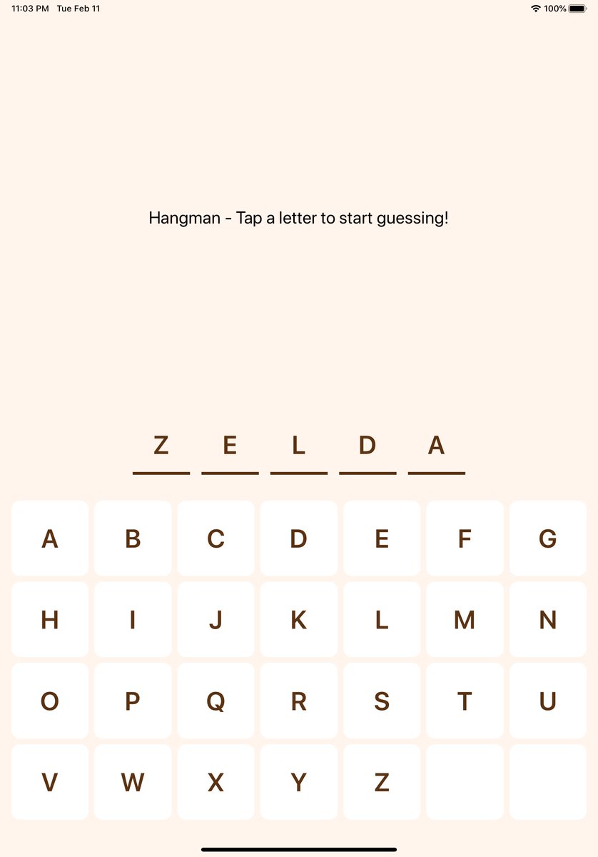  Progress day 41 of  #100DaysOfSwiftI will finish the game this weekend. I didn’t like to use just one label because I wanted to have a persistent underline underneath each single letter.To Do: draw hangman images, alerts, score, lives and update the buttons when pressed.