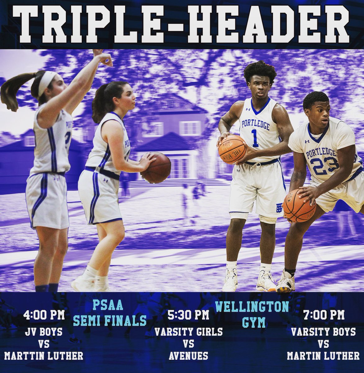 Come support <a href="/PortledgeSchool/">Portledge School</a> high school basketball teams as they host a triple header for the <a href="/PSAANY/">PSAA</a> Semi Final TONIGHT!!! 
4:00 JV Boys 🏀 vs <a href="/MLutherSchool/">Martin Luther School</a> 
5:30 Varsity Girls 🏀 vs <a href="/aveathletics/">Avenues Athletics</a> 
7:00 Varsity Boys 🏀 vs <a href="/MLutherSchool/">Martin Luther School</a>
#rollLEDGE #clawsUP