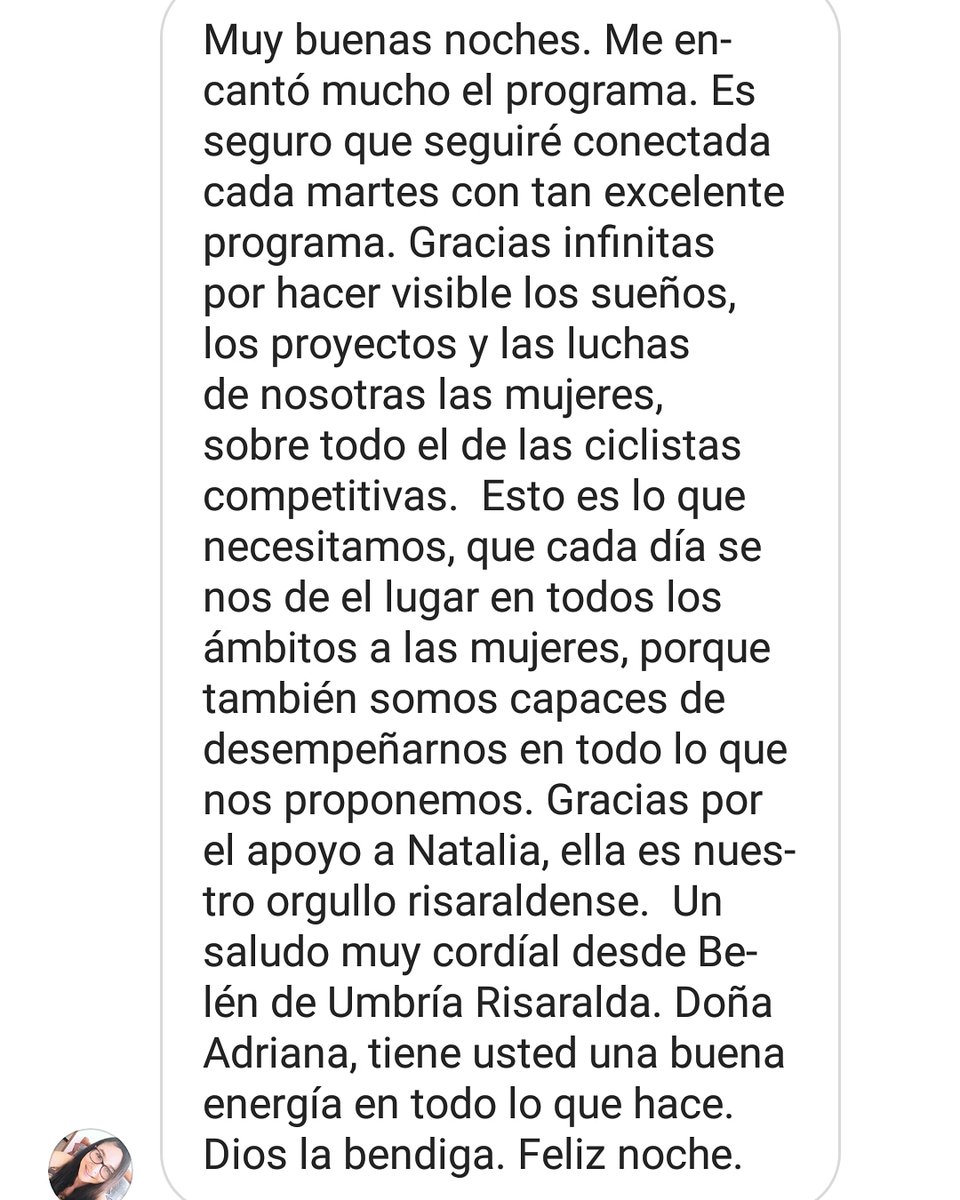 BiciCosturera's tweet photo. Muchas gracias a Magdalena Quinceno por su mensaje después de escuchar nuestro episodio de hoy con Natalia Muñoz. #CiclistasQueDebesConocer #ElCosrureroPaipa #PerfectaRadio #Redimyd https://t.co/Jh48LfMQUP
