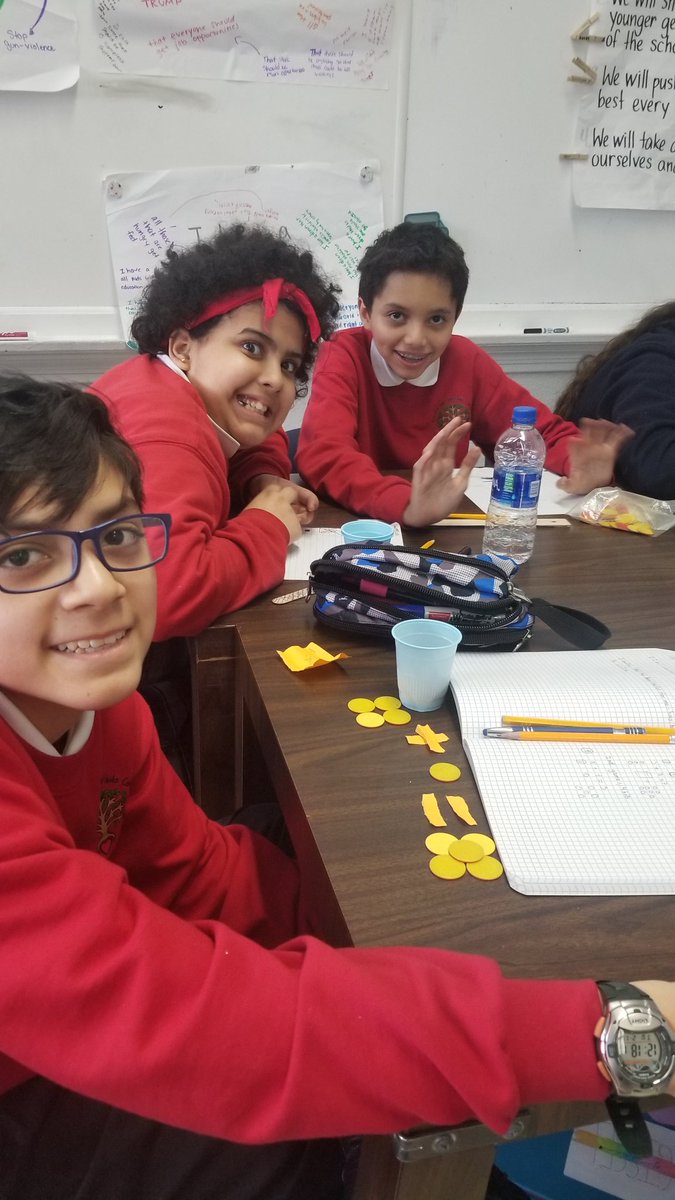 JoannaSlinkert's tweet photo. I gave my students free reign to use any resources in the classroom today to model 1 step equations. This group used cups as their unknown, postits to show the symbols, and chips for the known numbers. #CCALearns #iteachmath #mathisfun @shschooldc https://t.co/szBrcgoFGo
