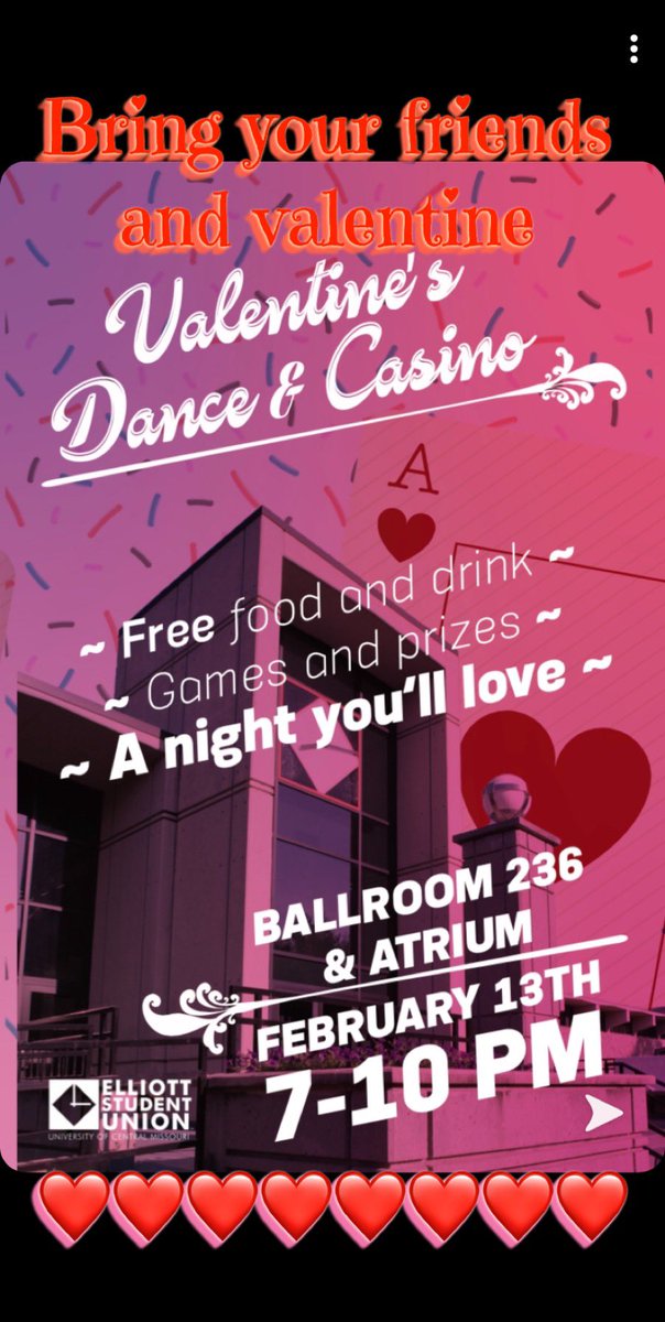 UCM_USHA's tweet photo. Come out and you’ll have a blast 🎉 bring friends, valentine, galentine, or come as you are ❤️ meet new people and mingle🎉🎉 https://t.co/cWNp6DY1h5