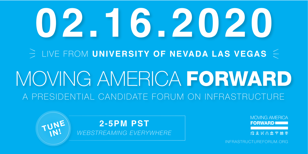ASCEGovRel's tweet photo. BREAKING NEWS - Former VP @JoeBiden will join @PeteButtigieg and @amyklobuchar this Sunday at @unlv for the first-ever #MovingAmericaForward Presidential Candidates forum on #infrastructure. .@ASCETweets is a co-host! Tune @cspan https://t.co/Z6JBElLSFE #InfrastructureNow https://t.co/CMekt7ZZTz