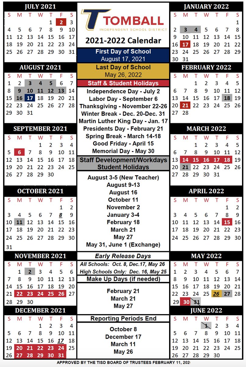 Tomball Isd On Twitter The Tomballisd Board Of Trustees Unanimously Approved The Instructional Calendars For The 2020 2021 And 2021 2022 School Years Destinationexcellence Https T Co 1viwzgkchq Https T Co Xcpwvek8y4