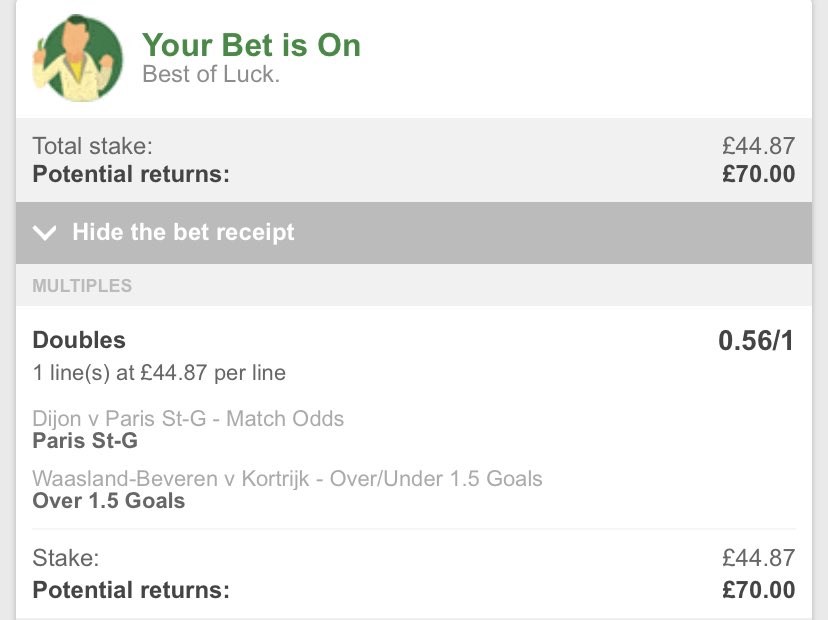 WFootballTips's tweet image. £20 ➡️ £10,000 CHALLENGE!!!⚽️

𝗕𝗘𝗧 3: 🇫🇷 &amp;amp; 🇧🇪 
𝗞𝗜𝗖𝗞 𝗢𝗙𝗙: 17:30 &amp;amp; 19:30 ⏰ 

Bets placed with Paddy Power. You will get £20 Risk Free Bet. If loses you get it back in CASH.
(18+ | T’s &amp;amp; C’s Apply)

𝗕𝗘𝗧 𝗛𝗘𝗥𝗘 👉🏼 bit.ly/WFT-20RiskFree

Like if you are on💙