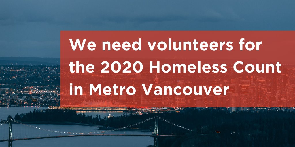 We need your help for the 2020 Homeless Count in Metro Vancouver. We're recruiting volunteers to help gather valuable information which will be used to plan programs to help address homelessness. Read more &amp; sign up here: ow.ly/aP5W50yjJ4M #MetroVanCount <a href="/BCNPHA/">BCNPHA</a>