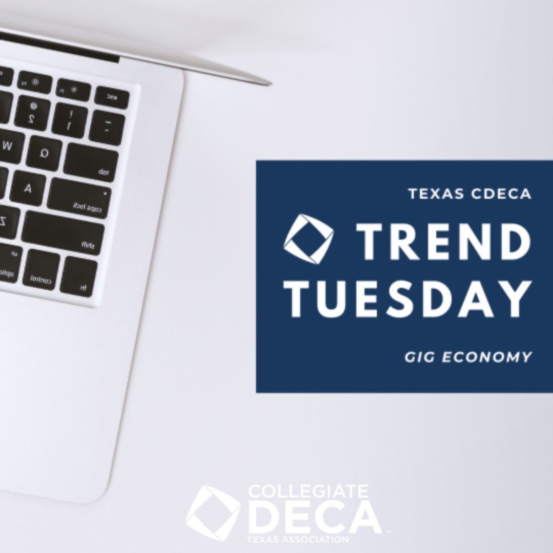 Trendsetter Tuesday: Gigs are temporary jobs where an employee only works for a short amount of time. This reduces costs for the main company and gives the opportunity to distribute more specialized talent. How can you talk about it in your next presentation #DECA #CDECA