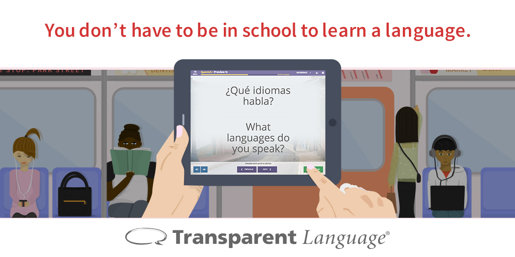 a graphic illustration of people listening to electronic devices on the train. Also a person is holding up a tablet displaying an app.