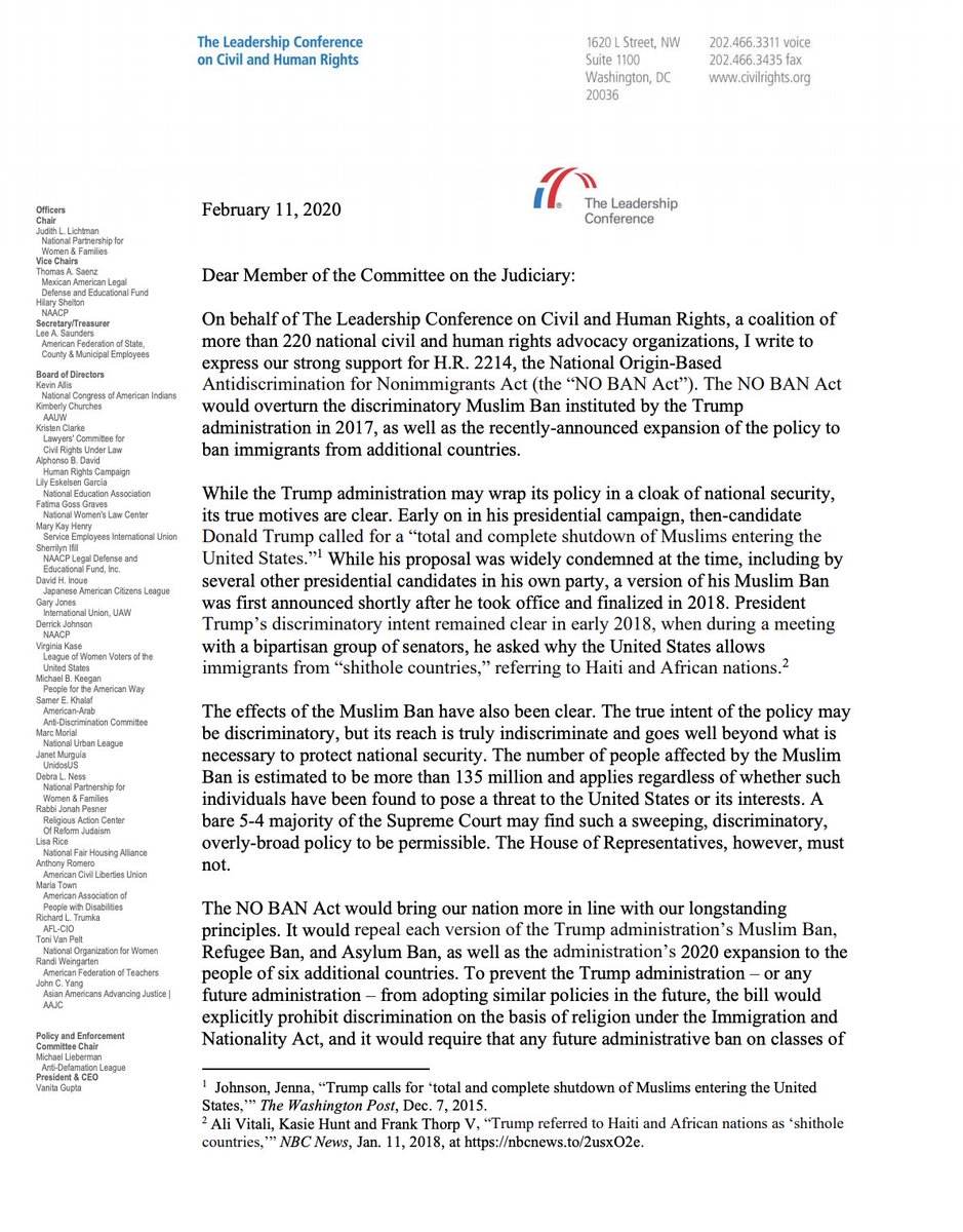 Screenshot of page 1 of our letter in support of the NO BAN Act. The full text of the letter can be found at the link in the original tweet.