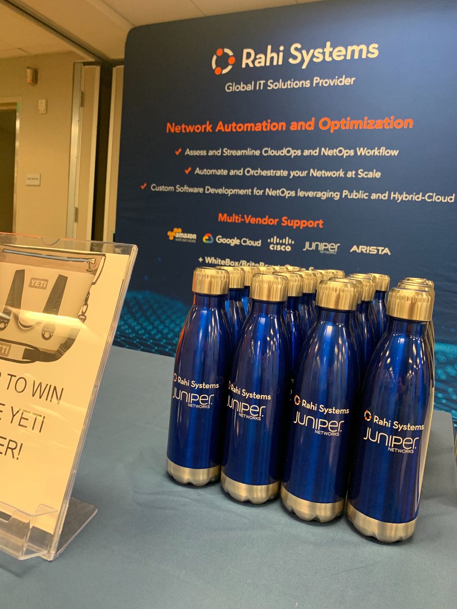 Rahi_Systems's tweet photo. If you're attending @nanog in San Francisco, stop by our table during Beer N' Gear to meet the #RahiTeam and our partner @JuniperNetworks #NANOG78 #RahiEvents https://t.co/vsRxVzEgky