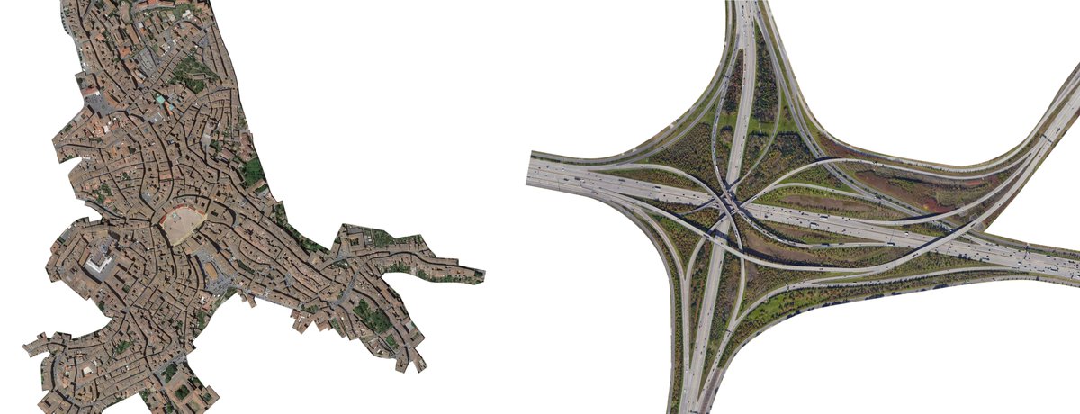 … and with a profound confusion about the role of car. Here is Siena and a highway interchange at the same scale (with thanks to the brilliant  @RobertKwolek )