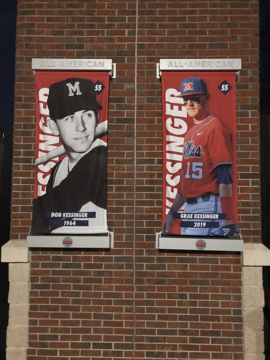 Swagulater15's tweet image. My All-American poster at Swayze field hanging right next to my grandfathers 55 years later. Can’t describe how special this is to me!@OleMissBSB