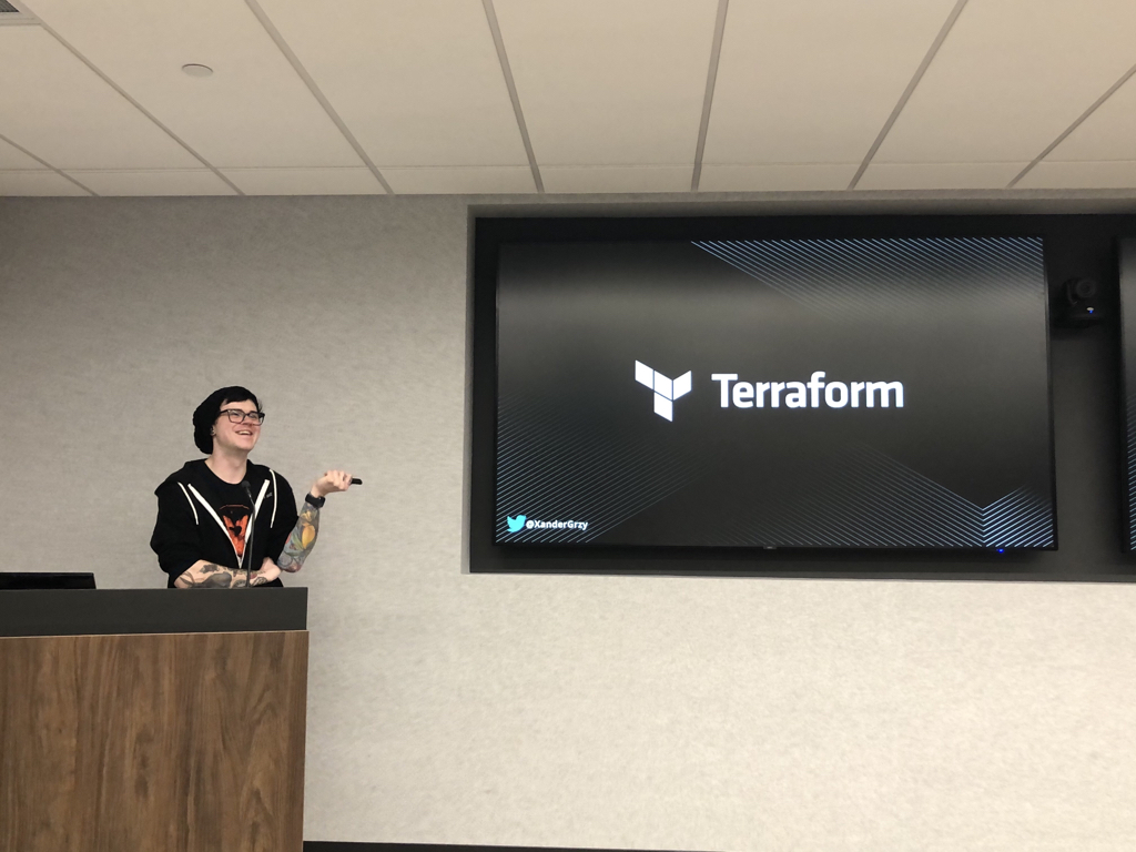 bridgetkromhout's tweet image. Mid-talk applause for Terraform. 💖 @XanderGrzy offers cross-platform examples that can work for us all. #devopsmsp