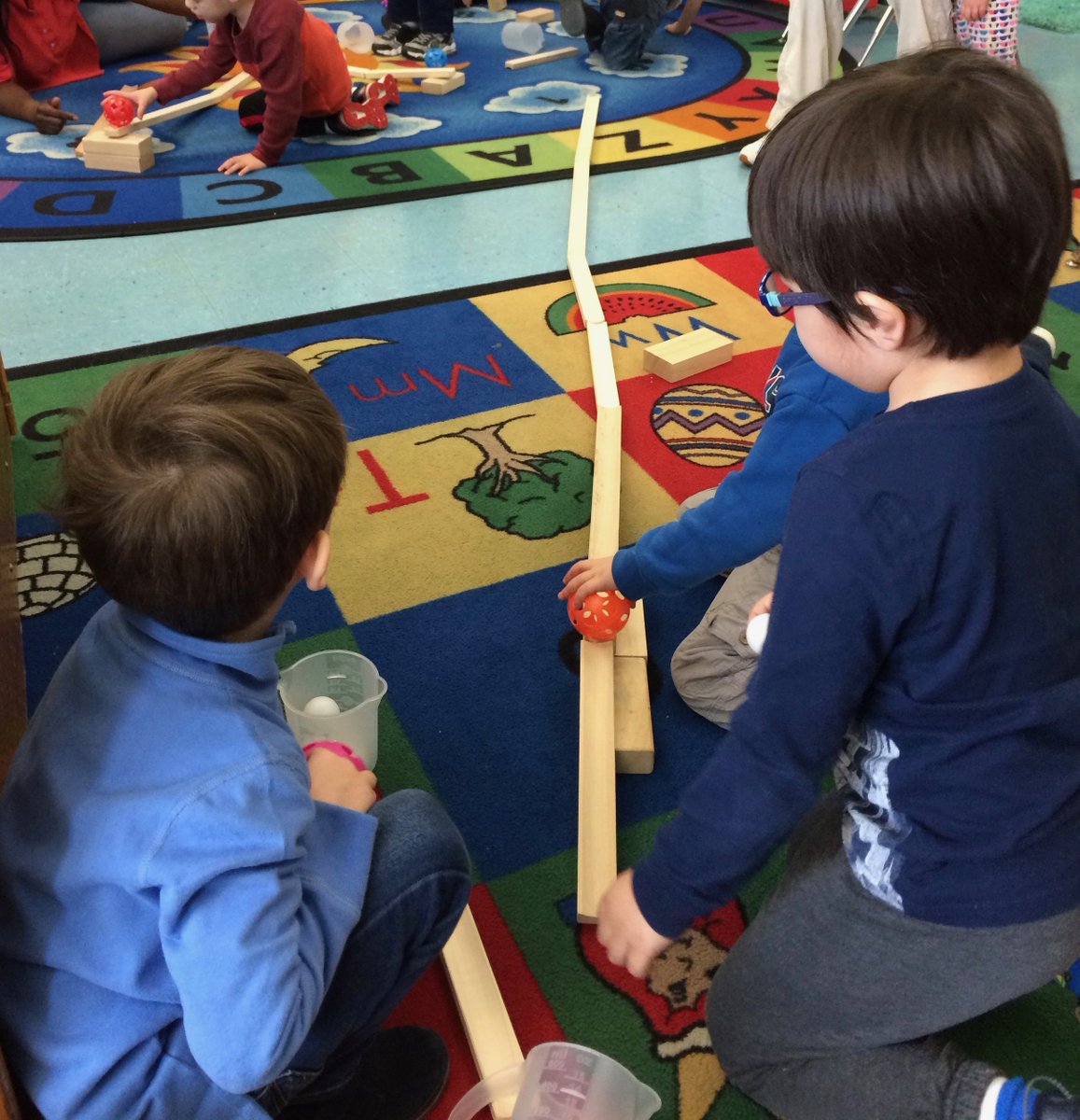 TESschoolyard's tweet photo. Took what I learned from @PeggyAshbrook (thx!) workshop - let @TuckahoeSchool @k_sliders invent discover problem-solve w @KEVAplanks, ramps & pathways - WOW! Perfectly happy & engaged Pre-K making incredible array of cool creations! @APSACCECE #TuckahoeRocks @STEM_K12 https://t.co/UjqIW48f9M