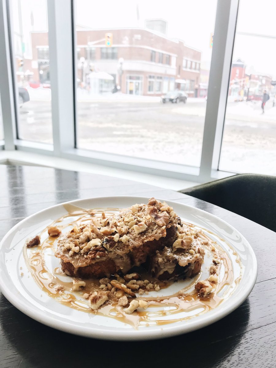 New French Toast made with a maple coffee cake, <a href="/EquatorCoffee/">EquatorCoffeeRoasters</a> espresso and maple icing, @alska_farm maple syrup, cinnamon chai streusel and walnuts.