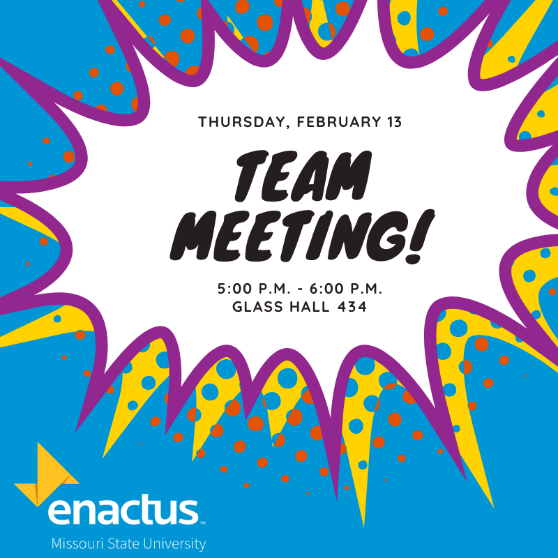 EnactusMOState's tweet photo. Hey all, We are having a meeting this Thursday in Glass 434! All are invited to join in! February 13 5:00 - 6:00! https://t.co/PmAie3vrk0