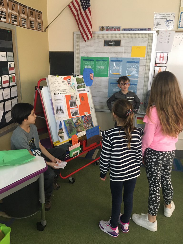 Confident 2nd graders practicing those public speaking skills while presenting research to their buddies! They were so excited to share! Thanks <a href="/lschlemm1/">laura schlemm</a> for coming down to visit with your class. #sheridanshines #findingjoy67
