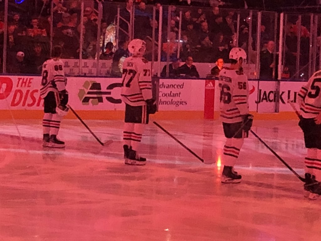 rac_aa's tweet photo. Hometown boy Kirby Dach starting centre at tonight’s Oiler/Blackhawk tilt. https://t.co/nyQpPQPP8r