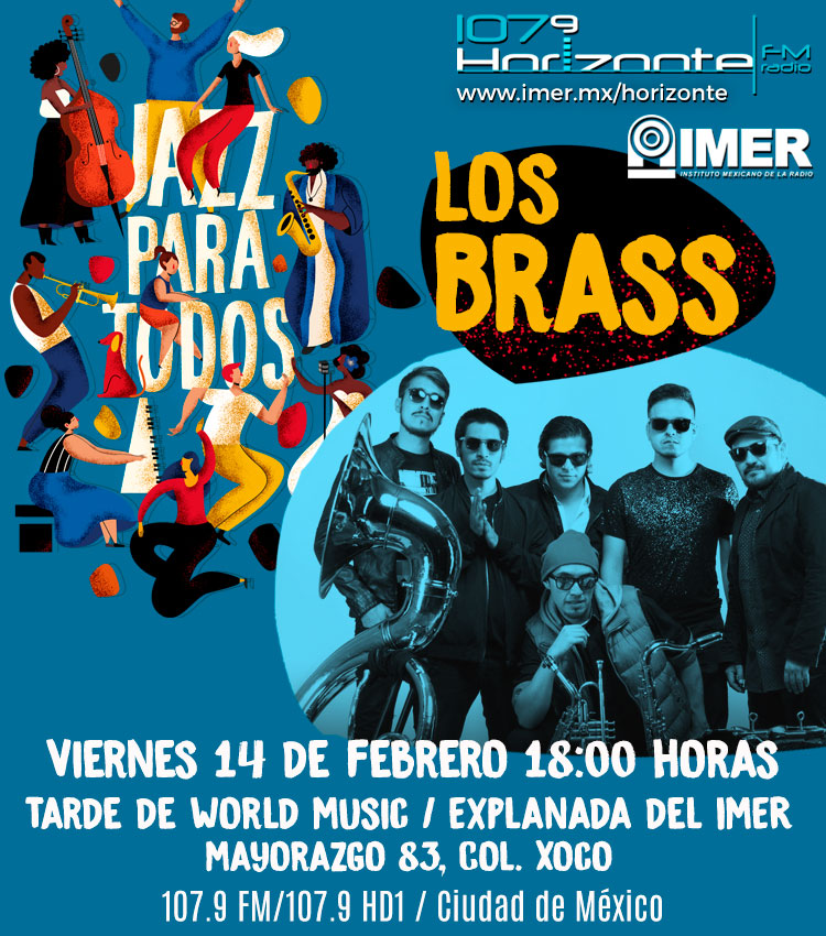 HorizonteJazz's tweet photo. Previo al gran día del aniversario, celebraremos el amor y la amistad con una sesión de world music que nos hará bailar. 14 de febrero 17:00 horas: #SonRompePera y @losbrass 
*Acceso limitado
*Pases en el 5556010802 en los turnos en vivo de la emisora
#Horizonte20 
#20AñosJuntos https://t.co/beZmKVoCeM