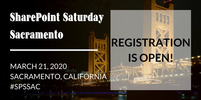 soi2dev's tweet photo. SharePoint Saturday Sacramento 2020 #SPSSac - March 21st, 2020, 8am at the Patrick Hayes Learning Center in Sacramento, CA. Breakfast/Lunch provided. #free #education Register at: https://t.co/JVdKtnXzoc https://t.co/uL0vGfCYR7