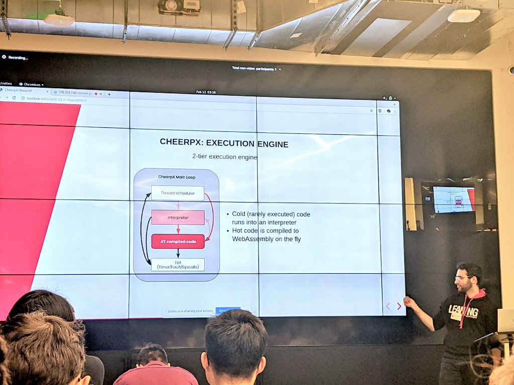 webassemblylive's tweet image. .@YIozzelli (of @leaningtech) just gave a talk (at @wasmsf&apos;s Meetup) about their product, #CHEERPX, that enables any application to be run in the browser.

#wasm #webassembly