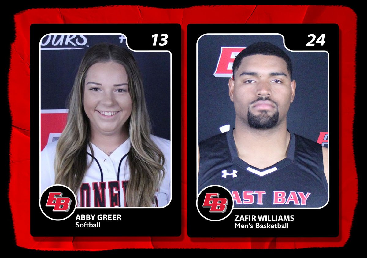 Softball's Abby Greer and men's basketball's Zafir Williams have been named CSUEB Athletes of the Week! eastbaypioneers.com/news/2020/2/11… #BeastBay 🌉