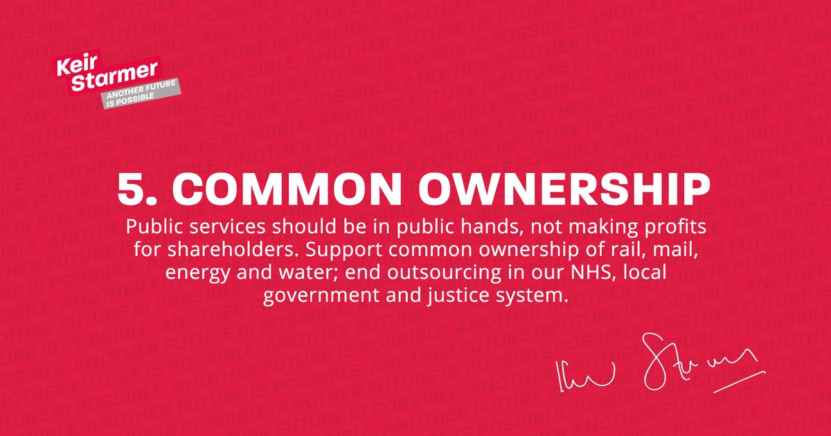 Public services should be in public hands, not making profits for shareholders. Support common ownership of rail, mail, energy and water; end outsourcing in our NHS, local government and justice system.