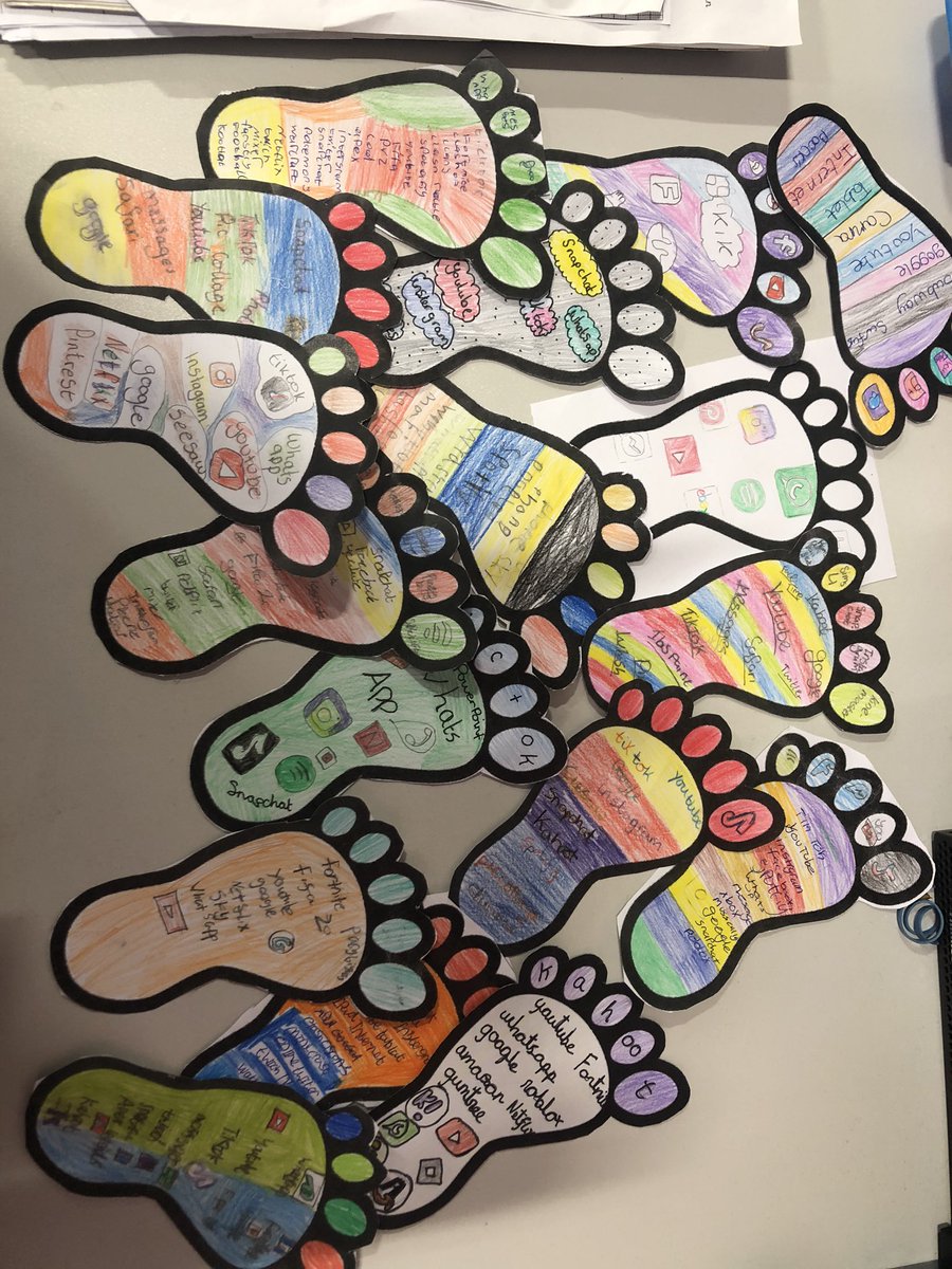 MissCBirkett's tweet image. Here are our finished ‘Digital Footprints’. We spent #SaferInternetDay2020 learning about what happens to the information we put online, how images can be altered, as well as discussing rules for safe use of the internet! #lliswerryclusterdcf