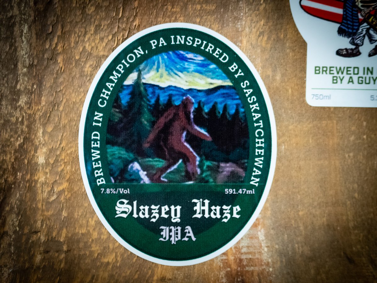 beerlabelizer's tweet image. This weeks awesome label design is from Rob Slater over in the US. I'm pretty into the mountain landscape with big foot walking through it! Bet the IPA probably tastes pretty good as well.