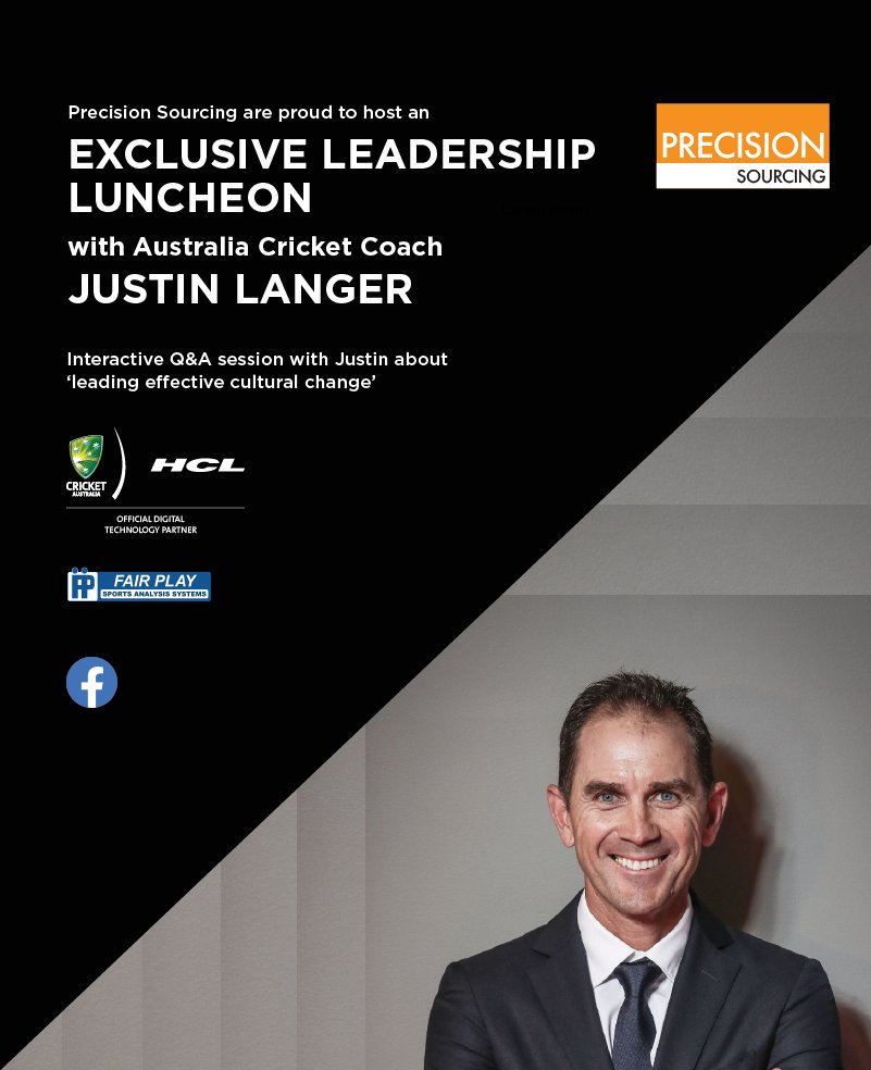 Proud to announce an Exclusive Leadership Lunch with Australia Cricket Coach Justin Langer! Talking about cultural reset and team work. #precisionsourcing #cricketaustralia #teamworkmakesthedreamwork