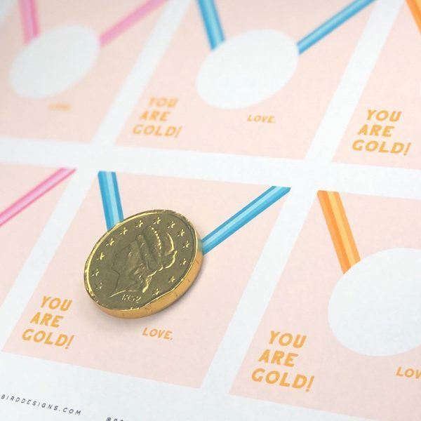 Kids Simple Valentine’s Day Printable “You Are Gold” PDF brendabirddesigns.com/product/kids-s…