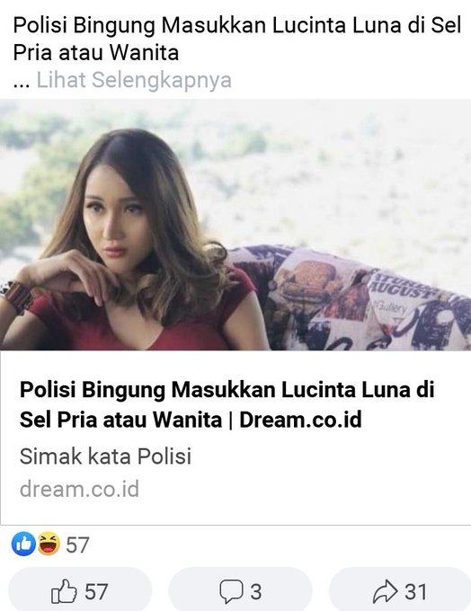 Namanya Lucinta Luna, bukan Mas Fatah.

Dia perempuan dan harus ditahan di sel perempuan.

Dia transgender krn setiap orang merdeka atas tubuhnya sendiri.

Pakai narkoba mungkin salah tapi dia ngga pernah ceramah.

Itu intinya.
 
Jadi gimana kalau kita berhenti ngebully dia?