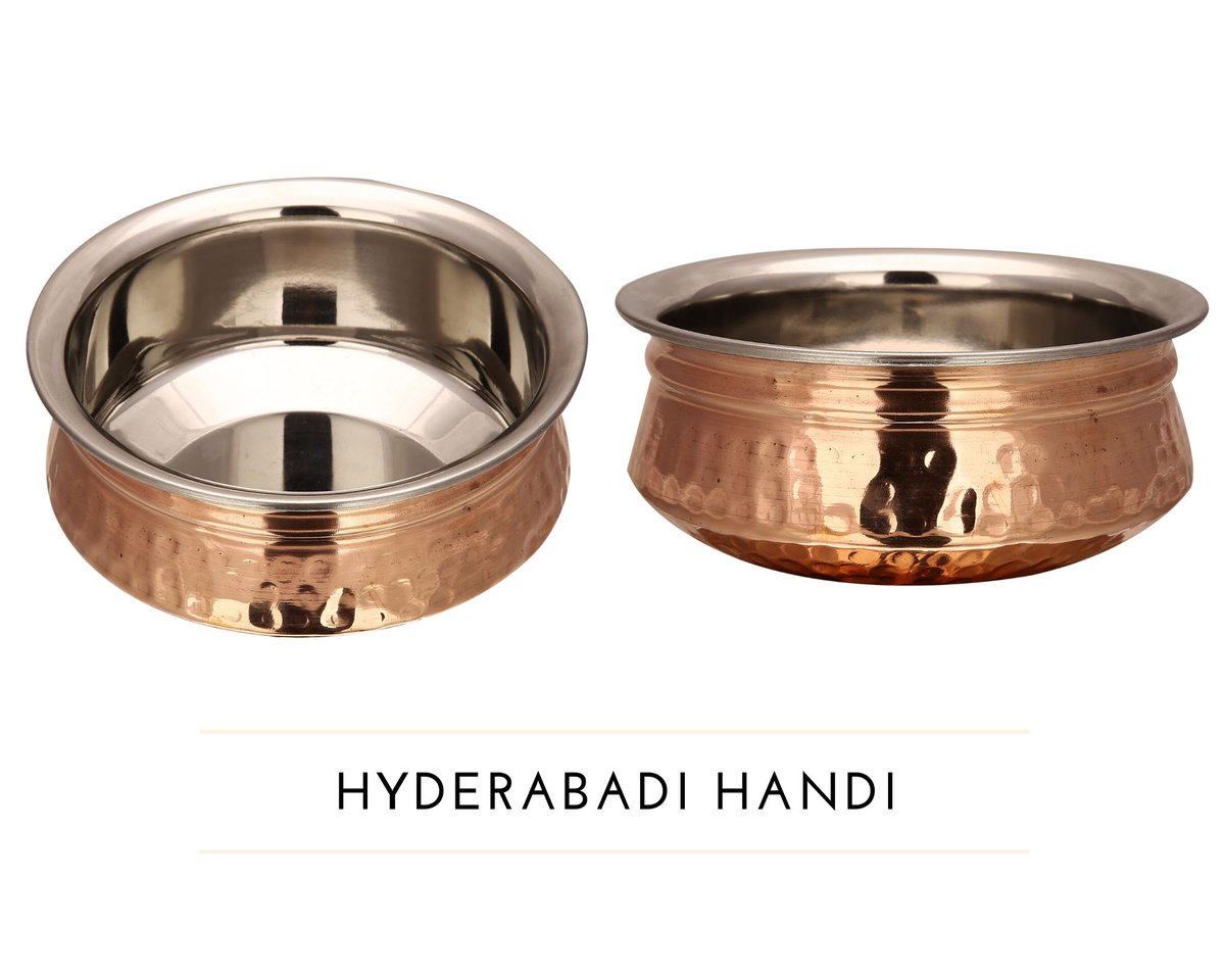 RustikCraft's tweet photo. If you enjoy Indian Cuisine, and serving your table in an authentic way, you will love with our double layer, Hammered Copper Hyderabadi Handi. #riceplate #sigri #fingerbowl #woodentray #handi #hyderabadihandi https://t.co/OGEGiN30YE