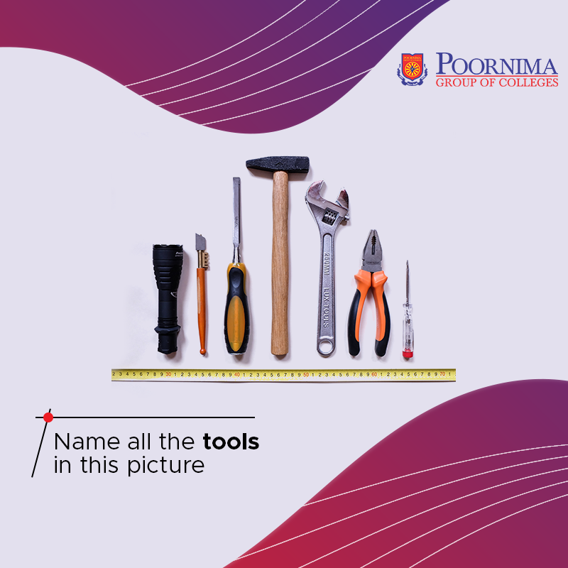 poornimacollege's tweet photo. If you’re an #engineering student you would know this at the top of your head. Tell us the names of all these mechanical tools in the comments.
#PoornimaCollege #PCE #GuessTheTools #Education https://t.co/BcPly4Mj1n