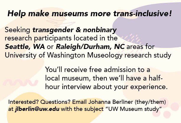 __Bramsister's tweet image. One of my FAVORITE people is doing awesome research in Seattle and Raleigh/Durham! Check them out and pass along to those who might be interested :) 🏳️‍🌈