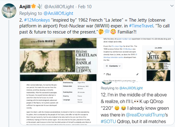 I seriously could not believe this literally brought us to another thread by @AnJillOfLight and how it connects to 12 Monkeys thread. Proof we are all connected. https://twitter.com/AnJillOfLight/status/1226892439769751553
