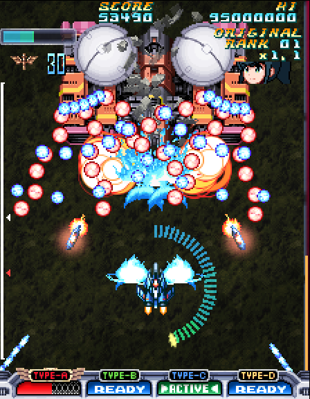 BimboFortuna's tweet photo. More from #senjin: the gauge around the ship might indicate the status of the burst-out. The other pic shows the difficulty selection. Novice for first-timers, casual to just enjoy the game, original for a certain challenge, expert means more items, higher difficulty. #stg #shmup https://t.co/MlHwSYVrjh
