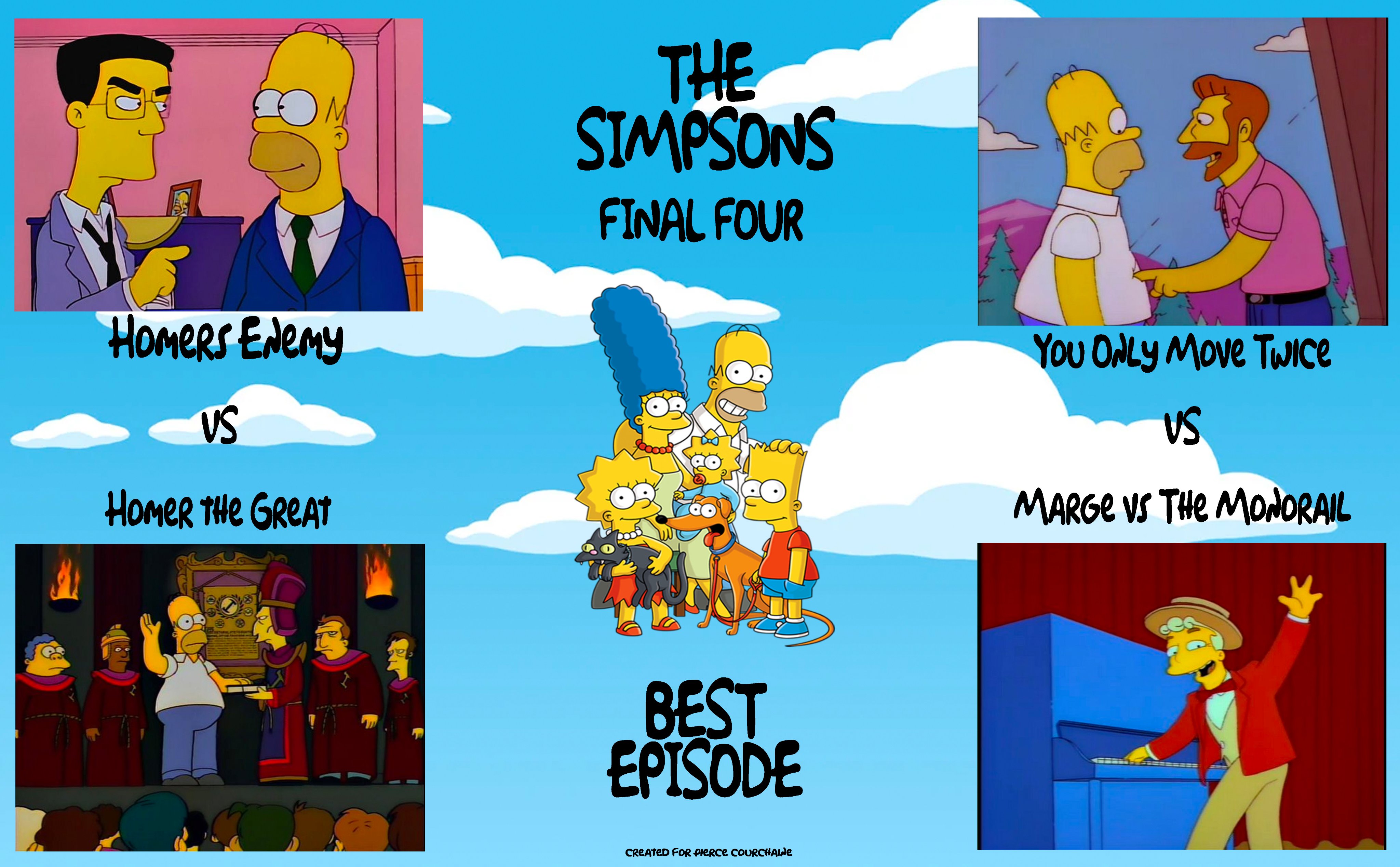 Ryan Hartman Pjcourchaine Simpsacket Final Four Which Episode Will Go To The Finals To Fight For The Honor Of Best Simpsons Episode Ever Homer S Enemy Or Homer The Great Both