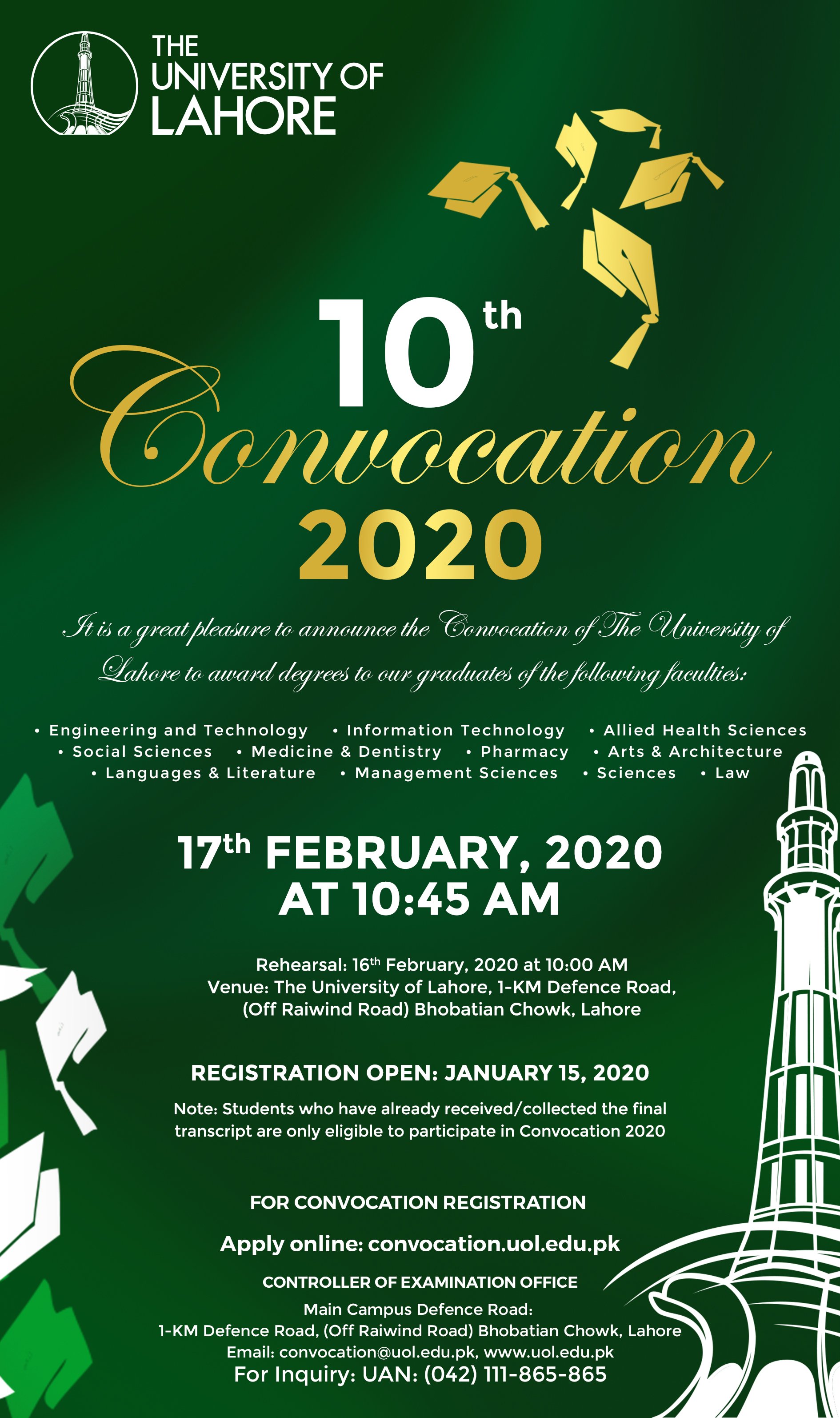 University of Lahore on X: Graduation is not the end; it's the beginning!  UoL's 10th Convocation, 2020 Dated: 17th February 2020 #Convocation #UoL  #ULahore  / X