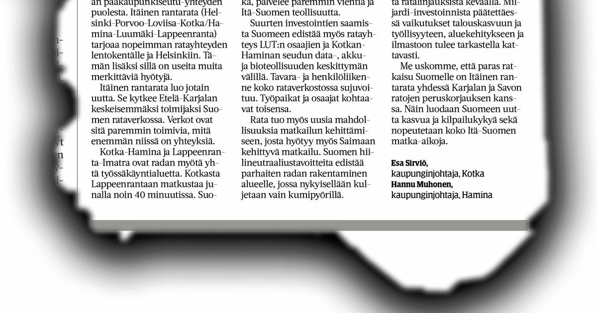 Etelä-Karjalan maakuntaliitto kannattaa yhä Itäradan Kouvola-linjausta – Kotkan ja Haminan kaupunginjohtajien hehkutus radan rakentamisesta Kotkan ja Haminan kautta ei vakuuttanut maakuntajohtaja Viialaista dlvr.it/RPsdTP