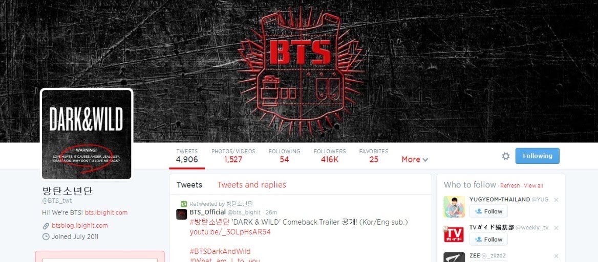 Dark & Wild era twt layouts 1. Pre Concept Photos2. After concept photos3.  @BTS_twt reached 500k followers!4.  @bts_bighit’s layout (tho generally I won’t include these)