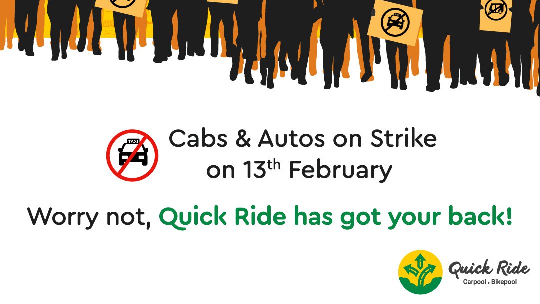 QuickRidein's tweet photo. *#Karnataka Strike Alert*
Keep all your worries for the Cab and Auto strike on 13th February aside, Just #carpool with Quick Ride.
Book your #ride now: https://t.co/rhpFmuxabN
#LetsCarpool #JustQuickRide #KarnatakaStrike #KarnatakaBandh https://t.co/VHAKUBU0rl