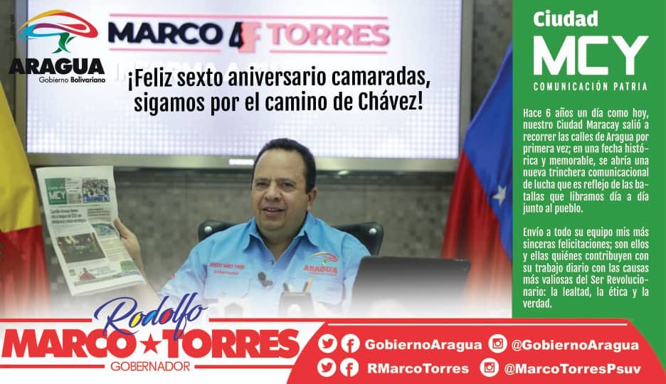 #12Feb #CiudadMcy cumple hoy #DíaDeLaJuventud 6 años de periodismo combativo; en cada una de sus páginas están plasmadas las victorias de la Revolución Bolivariana, liderada por nuestro Pdte. @NicolasMaduro.

¡Feliz sexto aniversario camaradas, sigamos por el camino de Chávez!