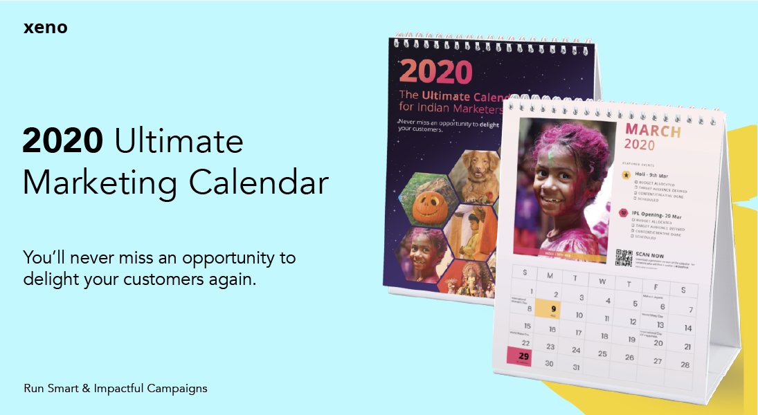 This calendar won't help you remember your marriage anniversary.

But, all the other events your brand needs to do #marketing for in #2020.

Get xeno's Ultimate Marketing Calendar here: bit.ly/2vnR8O6
